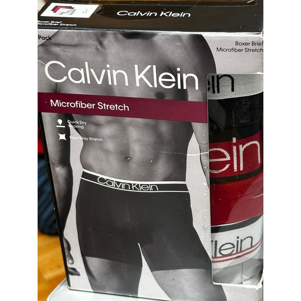Calvin Klein Mens Microfiber Stretch Boxer Brief 3 Pack Black Red White NP2837O